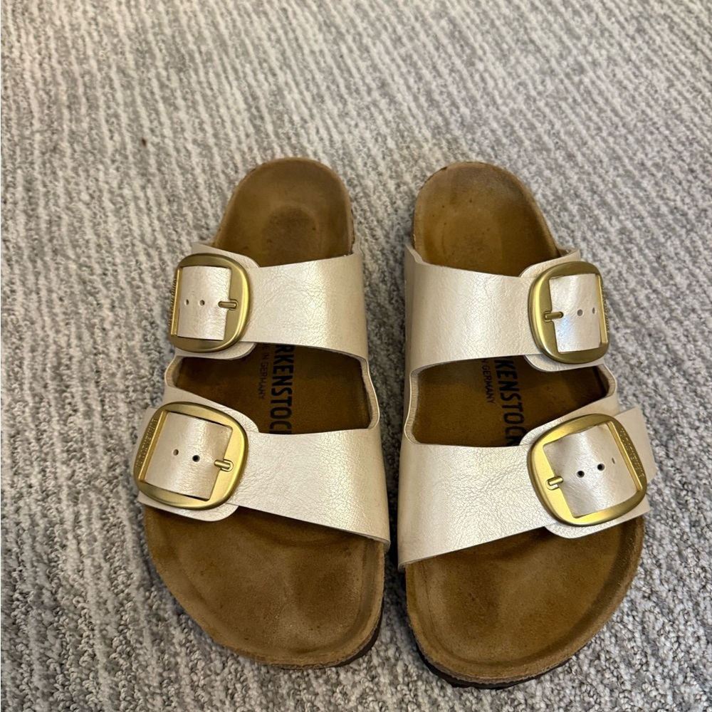 Birkenstock Big Buckle Iridescent White Arizona Sandals size 38